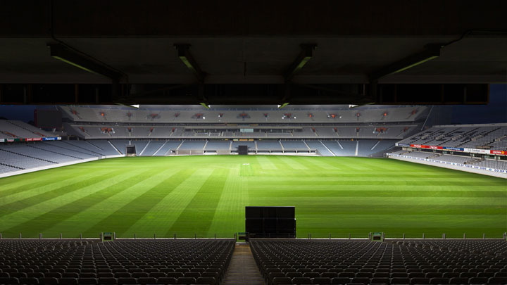 Outdoor sports stadium illuminated with Philips sports lighting