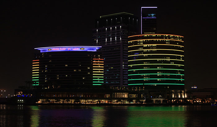 Eye-catching facade at the Crowne Plaza Hotel, Dubai